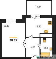Планировка однокомнатной(квартира) площадью 38.35 квадратных метров в “ЖК ВОСТОК II”