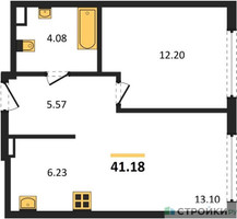 Планировка однокомнатной(квартира) площадью 41.18 квадратных метров в “ЖК TATE (Тэйт)”