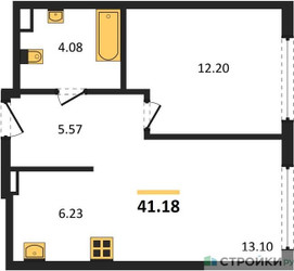 Планировка однокомнатной(квартира) площадью 41.18 квадратных метров в ЖК “ЖК TATE (Тэйт)”