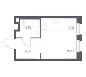 Планировка студии(квартира) площадью 23.57 квадратных метров в ЖК “ЖК ЭкоБунино (Южное Бунино)”