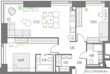 Планировка двухкомнатной(квартира) площадью 73.68 квадратных метров в ЖК “ЖК Upside Towers (Апсайд Тауэрс)”