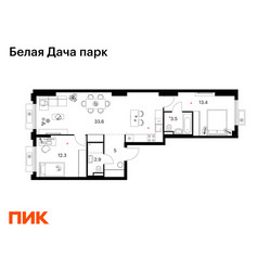 Планировка двухкомнатной(квартира) площадью 70.7 квадратных метров в ЖК “ЖК Белая Дача парк”