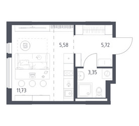Планировка студии(квартира) площадью 26.38 квадратных метров в ЖК “ЖК Горки Парк”