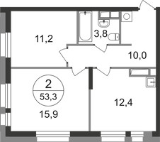 Планировка двухкомнатной(квартира) площадью 53.3 квадратных метров в “ЖК Первый Московский”