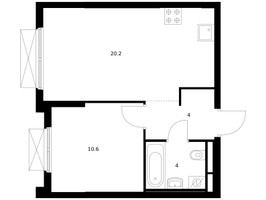 Планировка однокомнатной(квартира) площадью 38.8 квадратных метров в “ЖК Ильинские луга”