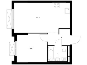 Планировка однокомнатной(квартира) площадью 38.8 квадратных метров в ЖК “ЖК Ильинские луга”