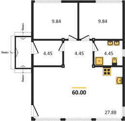 Планировка двухкомнатной(квартира) площадью 60 квадратных метров в ЖК “ЖК Истрагорье”