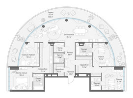 Планировка трехкомнатной(квартира) площадью 194 квадратных метров в “Клубный квартал "Фрунзенская набережная"”