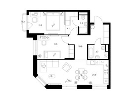 Планировка двухкомнатной(квартира) площадью 68.4 квадратных метров в “ЖК Руставели 14”