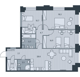 Планировка 4+ комнате(квартира) площадью 102.2 квадратных метров в ЖК “Ever (Эвер)”
