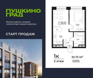 Планировка однокомнатной(квартира) площадью 35.75 квадратных метров в ЖК “ЖК Пушкино Град”