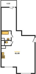 Планировка двухкомнатной(квартира) площадью 61 квадратных метров в ЖК “ЖК Настроение”