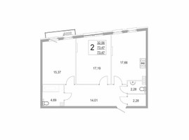 Планировка двухкомнатной(квартира) площадью 73.4 квадратных метров в “ЖК Эльйон”