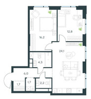 Планировка двухкомнатной(квартира) площадью 69 квадратных метров в “Level Войковская”