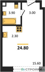 Планировка студии(квартира) площадью 24.8 квадратных метров в ЖК “ЖК Shagal (Шагал)”