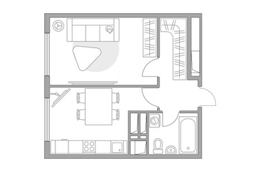 Планировка однокомнатной(квартира) площадью 33.6 квадратных метров в ЖК “ЖК Бригантина”