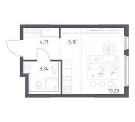 Планировка студии(квартира) площадью 22.81 квадратных метров в ЖК “ЖК Пригород Лесное”