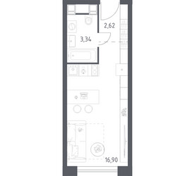 Планировка студии(апартаменты) площадью 22.86 квадратных метров в ЖК “ЖК Пятницкое 58 (Перец)”