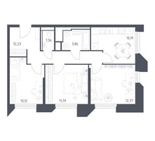 Планировка трехкомнатной(апартаменты) площадью 62.12 квадратных метров в “ЖК Скай Спутник”