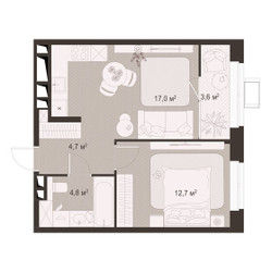 Планировка однокомнатной(квартира) площадью 42.8 квадратных метров в ЖК “ЖК Гранд Комфорт”