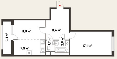 Планировка двухкомнатной(квартира) площадью 54.5 квадратных метров в ЖК “Миниполис 8 кленов”