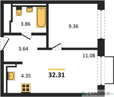 Планировка однокомнатной(квартира) площадью 32.31 квадратных метров в “ЖК Квартал Марьино”
