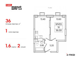 Планировка однокомнатной(квартира) площадью 36 квадратных метров в “ЖК Видный берег 2”