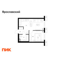 Планировка однокомнатной(квартира) площадью 34.6 квадратных метров в “ЖК Ярославский”