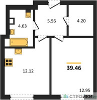 Планировка однокомнатной(квартира) площадью 39.46 квадратных метров в “ЖК Sezar City (Сезар Сити)”