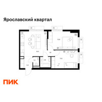 Планировка двухкомнатной(квартира) площадью 51.6 квадратных метров в “Ярославский квартал”