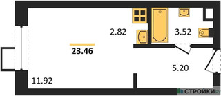 Планировка студии(апартаменты) площадью 23.46 квадратных метров в “ЖК N’ICE LOFT (Найс Лофт)”