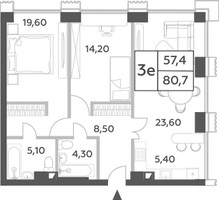 Планировка трехкомнатной(квартира) площадью 80.7 квадратных метров в “ЖК Will Towers (Вилл Тауэрс)”