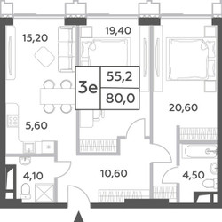Планировка трехкомнатной(квартира) площадью 80 квадратных метров в ЖК “ЖК Will Towers (Вилл Тауэрс)”