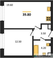 Планировка однокомнатной(квартира) площадью 39.8 квадратных метров в “ЖК ЗИЛАРТ”