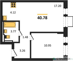 Планировка однокомнатной(квартира) площадью 40.78 квадратных метров в “ЖК Квартал Авиаторов”