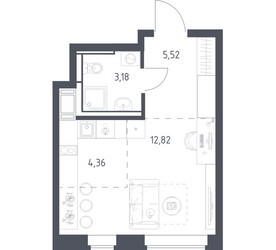 Планировка студии(квартира) площадью 25.88 квадратных метров в ЖК “ЖК Большое Путилково”