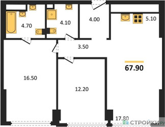 Планировка двухкомнатной(квартира) площадью 67.3 квадратных метров в ЖК “ЖК River Park Кутузовский (Ривер Парк Тауэрс)”