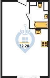 Планировка студии (апартаменты) площадью 32.2 квадратных метров в ЖК “Monodom Lake”