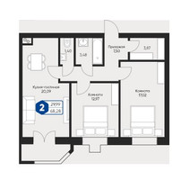 Планировка двухкомнатной(квартира) площадью 68.28 квадратных метров в “ЖК Мечта”