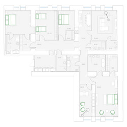 Планировка 4+ комнатной(квартира) площадью 240 квадратных метров в ЖК “Клубный дом Дуо”