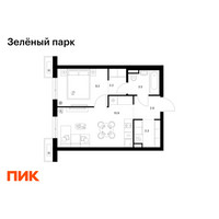 Планировка однокомнатной(квартира) площадью 37 квадратных метров в “ЖК Зеленый парк”