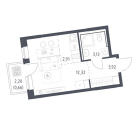 Планировка студии(квартира) площадью 22.94 квадратных метров в ЖК “ЖК Подольские кварталы”
