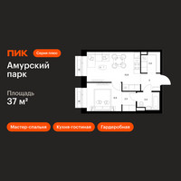 Планировка однокомнатной(квартира) площадью 37 квадратных метров в “ЖК Амурский парк”