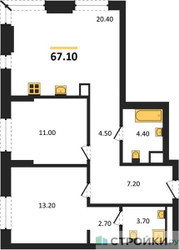 Планировка двухкомнатной(квартира) площадью 67.1 квадратных метров в ЖК “ЖК Детали”
