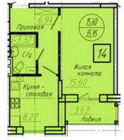 Планировка однокомнатной(квартира) площадью 35.95 квадратных метров в “ЖК Горьковский Квартал (ЭкоГрад-Обухово)”