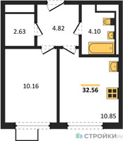 Планировка однокомнатной(квартира) площадью 32.56 квадратных метров в “ЖК Горки Парк”