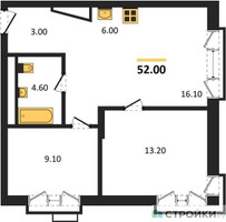 Планировка двухкомнатной(квартира) площадью 52 квадратных метров в “Лесная Коллекция”