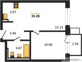 Планировка однокомнатной(квартира) площадью 35.28 квадратных метров в “ЖК Егорово Парк”