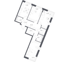 Планировка трехкомнатной(квартира) площадью 77.99 квадратных метров в “ЖК Квартал Западный”