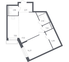 Планировка однокомнатной(квартира) площадью 53.6 квадратных метров в “ЖК Рублевский Квартал”